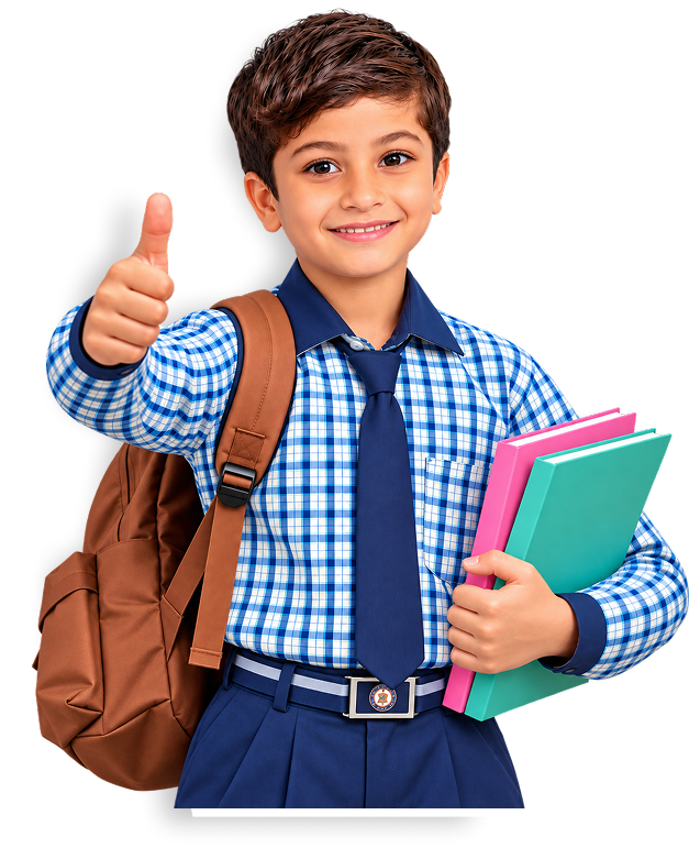 Smiling student with a school bag and books